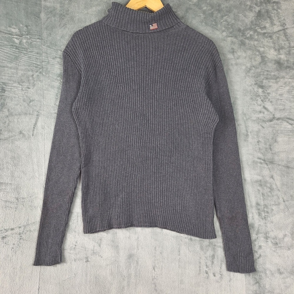 Vintage Polo Jeans Ralph Lauren Sweater XL Gray Turtleneck Y2K 90s Ribbed Preppy